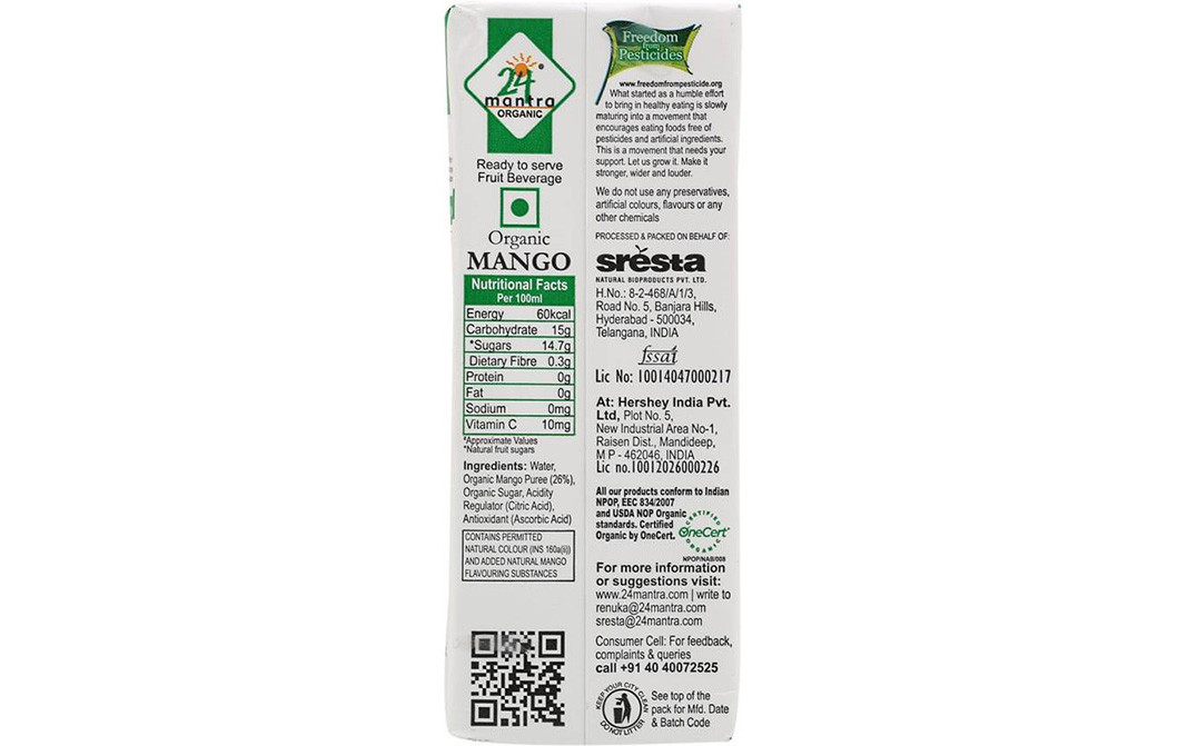 24 Mantra Organic Mango    Tetra Pack  200 millilitre